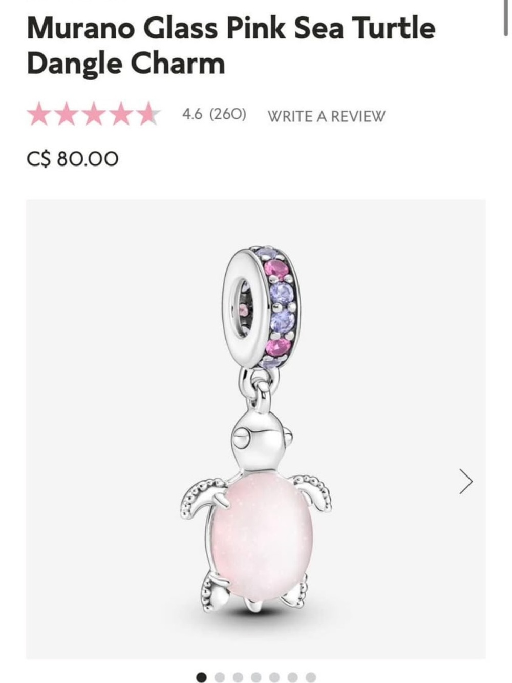Pandora pink turtle charm new